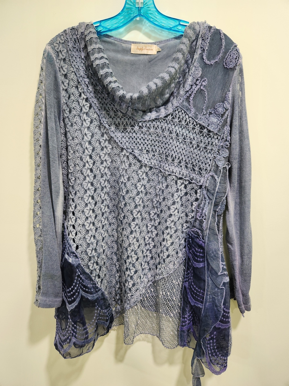 Simply Couture Grey Crochet & Lace Cowl Neck Tunic